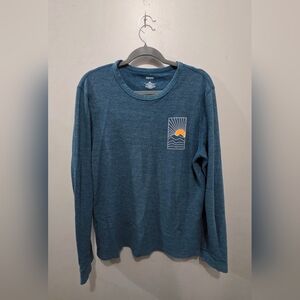 Sonoma Teal Thermal Sweater With Mountain Sunset (Waffle Knit)